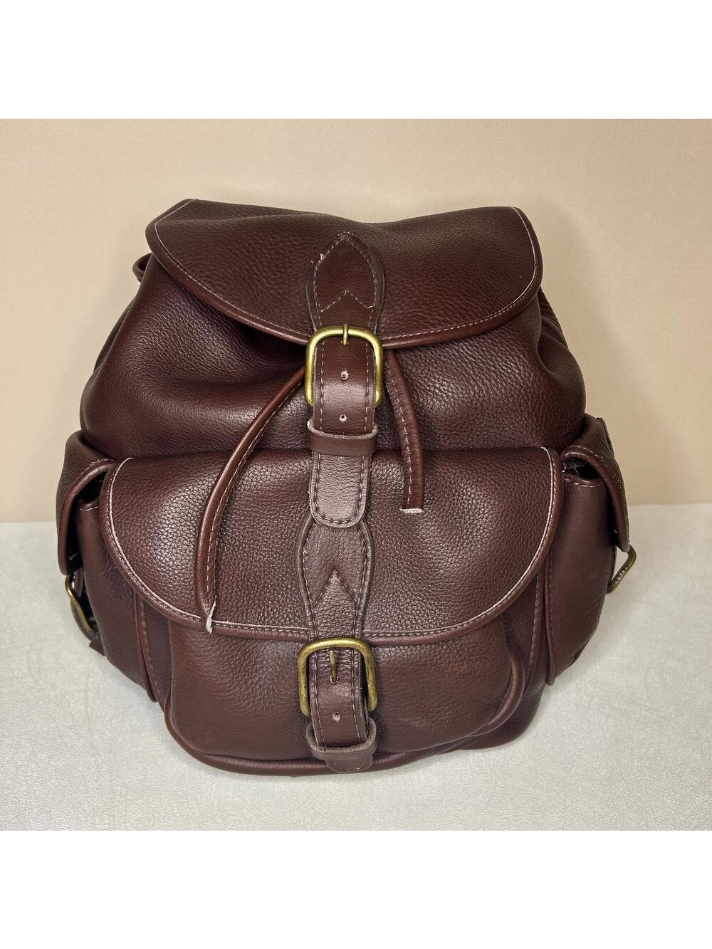 Vintage Style Dark Brown Full Grain Leather Rucksack Backpack